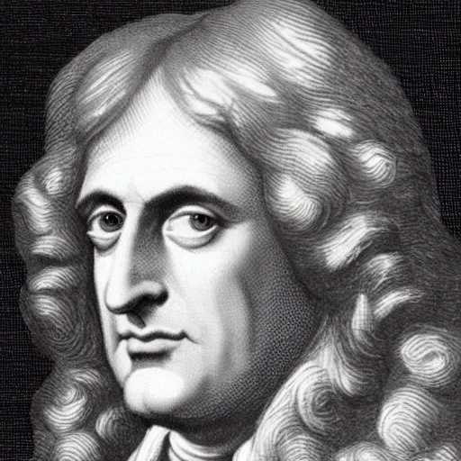 Image similar to an engraving of sir isaac newton as a jedi knight