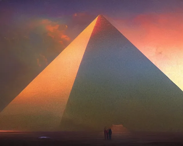 Image similar to pyramid of forgiveness, pyramid of forgiveness, pure joy, dome of wonders, hopeful, flesh and metal, blissful, serene, esoteric, color theory, singularity, sharp focus, by Kurosawa, by Greg Rutkowski, epic tale of the twin sisters, detailed, composition, medieval, transhumanist dancing, god rays, lens flares, dramatic lighting, volumetric lighting, unreal engine, futuristic, hybrid