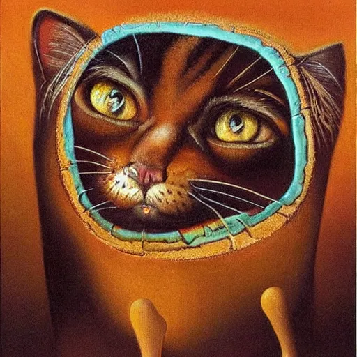 Prompt: a vibrant oil painting of a completely brown brown brown brown cat by Dalí, surrealism,, detailed, cute