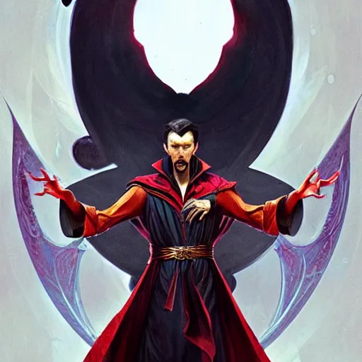 Image similar to evil dr strange doing satanic ritual elegant, digital painting, highly detailed, fantasy, artstation, concept art, smooth, sharp focus, illustration, art by artgerm and greg rutkowski and alphonse mucha