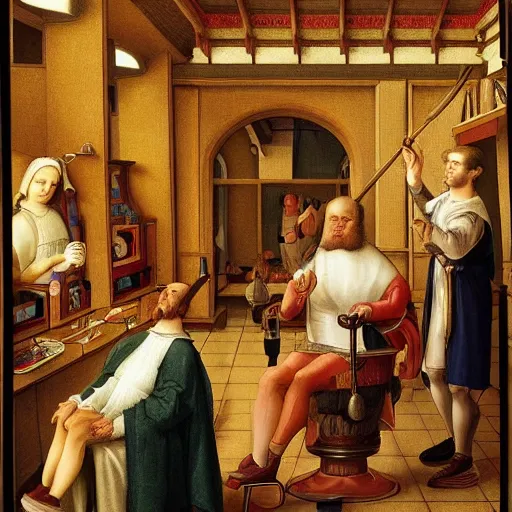 Prompt: barber shop in a renaissance style