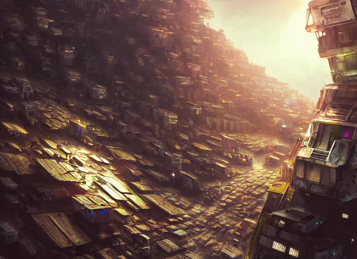 Image similar to favela spaceship, outer space environment, scenery, professional, award - winning, trending on artstation, hyper detailed, realistic, beautiful, emotional, shiny, colorful, picture