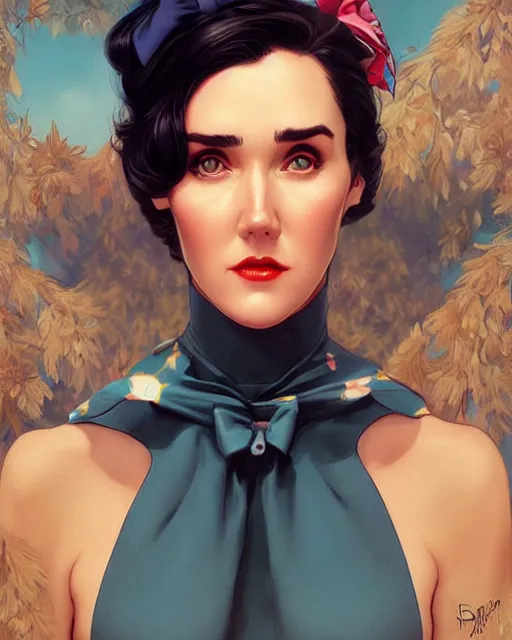 Image similar to a pin up and beautiful fashion charming dreamlke jennifer connelly, symmetrical face symmetrical eyes, character art, art by artgerm lau and wlop and and ilya kuvshinov and john singer sargent, joshua middleton comic art