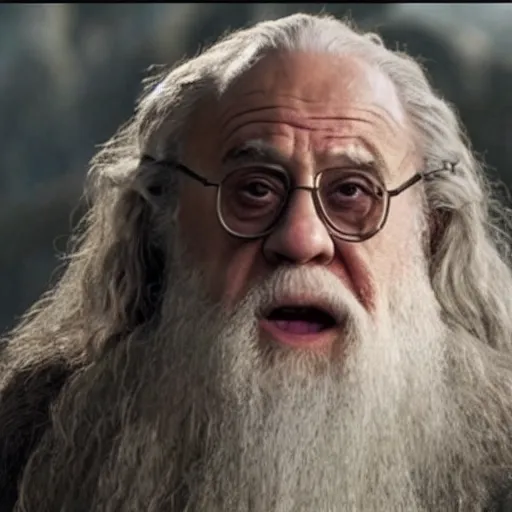 Image similar to danny devito starring as gandalf the white in the 2 0 2 4 lord of the rings movie, full body, hyper realistic, high quality, wide angle, always sunny in philadelphia