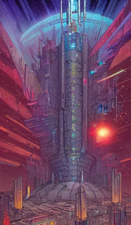 Prompt: Warp, Warpgate, Tower of Babylon, mixed media, digitally painted by Tim Doyle, Kilian Eng and Thomas Kinkade, centered, uncropped