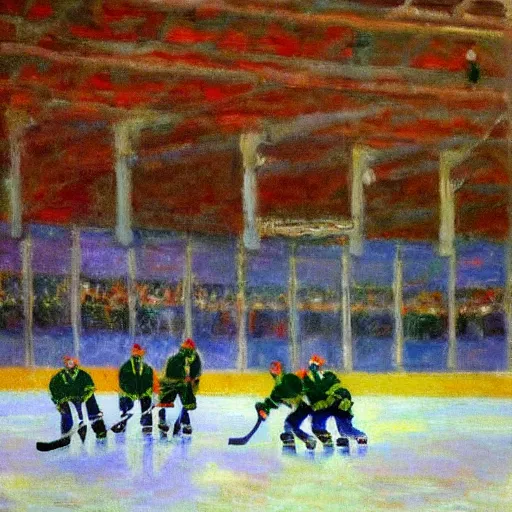Image similar to a hockey game, impressionist style, trending on artstation, style of Monet, Matisse,