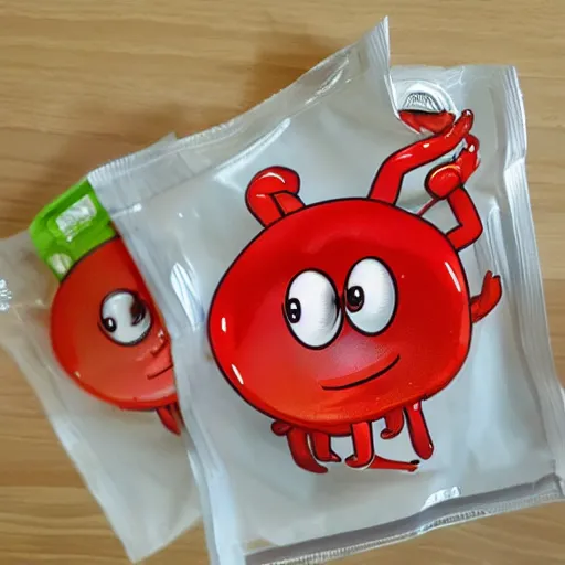 Prompt: strong crab holding ketchup packets