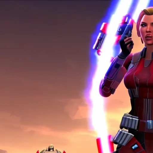 Image similar to video game screenshot of Scarlett Johansson in Star Wars the Old Republic