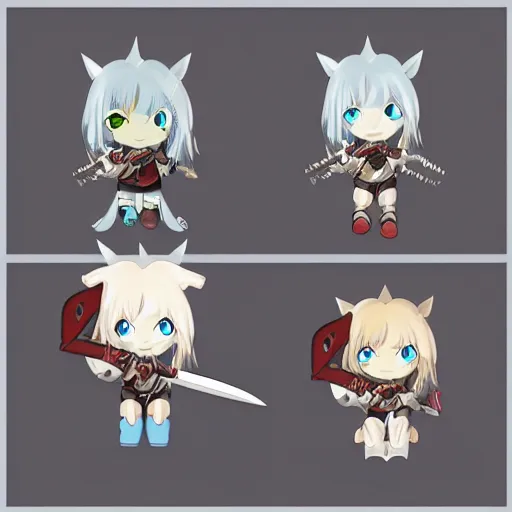 Prompt: cute chibi fumo plush of a heavy sword wielding cursed paladin, shadow armor, monster girl, stylized cel shading, vray