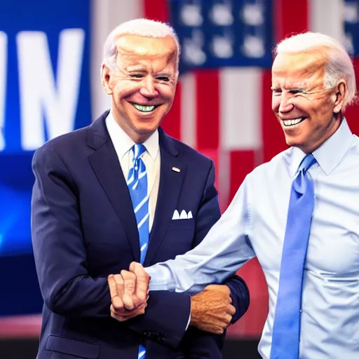 Image similar to A photo of joe biden teams up with a teenage joe biden, perfect faces, 50 mm, award winning photography