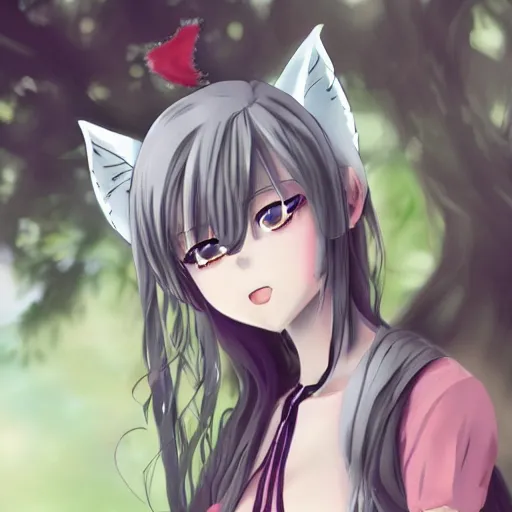 anime girl has a big fluffy fox tail and fox ears, | Stable Diffusion