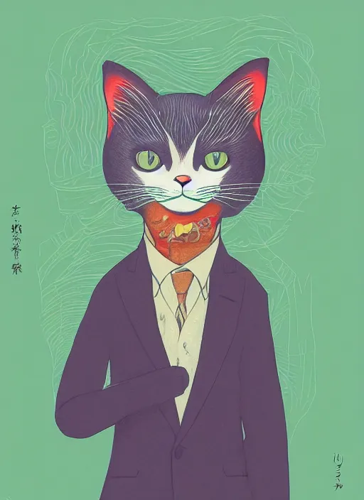 Image similar to an illustration of an anthropomorphic cat, a 3 d render of an anthropomorphic cat, by jack gaughan, by hikari shimoda