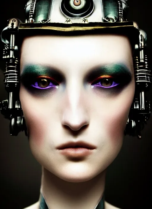 Prompt: close - up portrait of beautyful female android steampunk by paolo roversi,