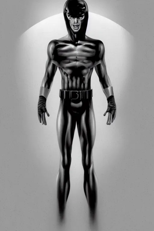 Image similar to aesthetic digital illustration of a handsome young man standing in an empty white room by brian bolland, rachel birkett, alex ross, and neal adams | sinister, dangerous, character concept, concept art, unreal engine, finalrender, centered, deviantart, artgerm