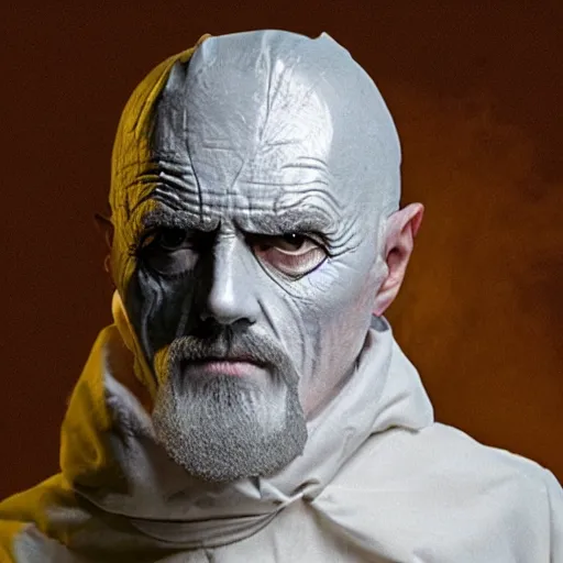 Prompt: Saruman wearing 3M Full Facepiece Respirator on top of his head like Walter White