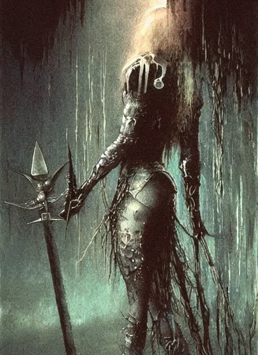 Prompt: knight girl by Beksinski and Luis Royo