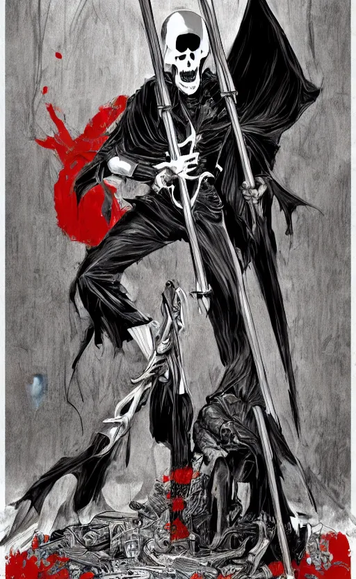 Prompt: the grim reaper has a new scythe, masterpiece digital painting by James Jean, John Romita Junior, John Romita Senior, 4k wallpaper, Silent Hill concept art, hyper-realism, extreme detail