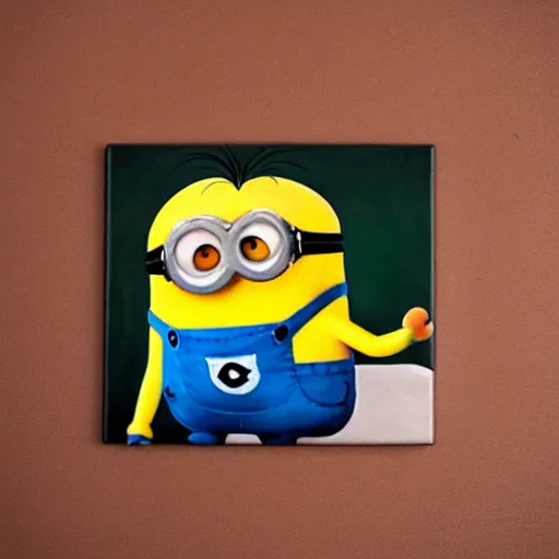 Prompt: minion after he accidentally ate his older brothers special brownie, oil painting