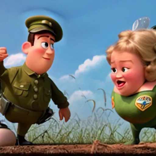 Image similar to a pixar movie about world war 2