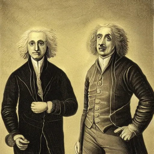 Prompt: portrait of Isaac Newton and Albert Einstein
