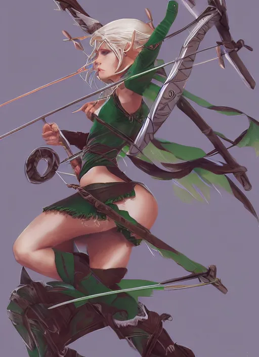 Prompt: elf archer aiming a bow by adrian smith and guweiz