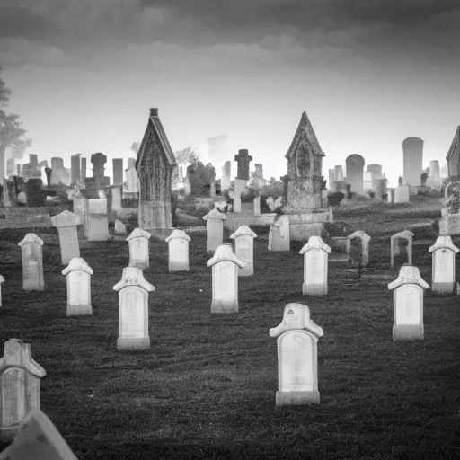 Prompt: bedsheet ghosts haunting a graveyard