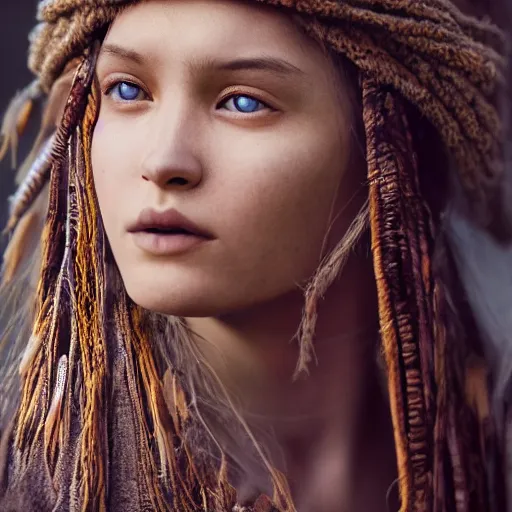 Image similar to portrait of a stunningly beautiful siberian tribal female, depth of field, zeiss lens, detailed, symmetrical, centered, fashion photoshoot, by Annie Leibovitz and Steve McCurry, David Lazar, Jimmy Nelsson, Breathtaking, 8k resolution, extremely detailed, beautiful, establishing shot, artistic, hyperrealistic, beautiful face, octane render