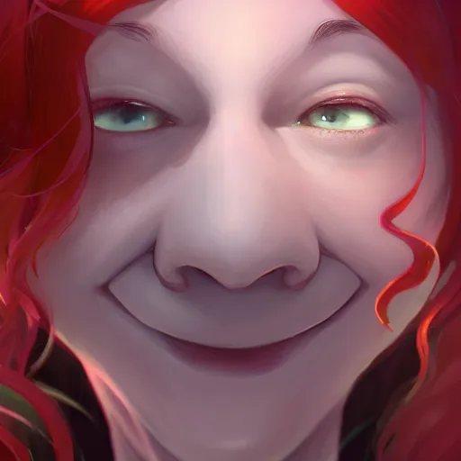 Image similar to a portrait of a cinematic still of the happy mask salesman with red hair, art by lois van baarle and loish and ross tran and rossdraws and sam yang and samdoesarts and artgerm and saruei and disney, digital art, highly detailed, intricate, sharp focus, trending on artstation hq, deviantart, unreal engine 5, 4 k uhd image