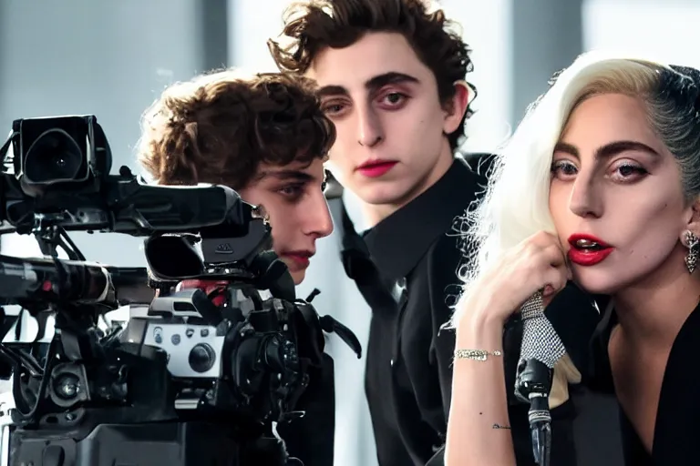 Image similar to lady gaga and timothee chalamet meet, red weapon 8 k s 3 5, cooke anamorphic / i lenses, highly detailed, cinematic lighting