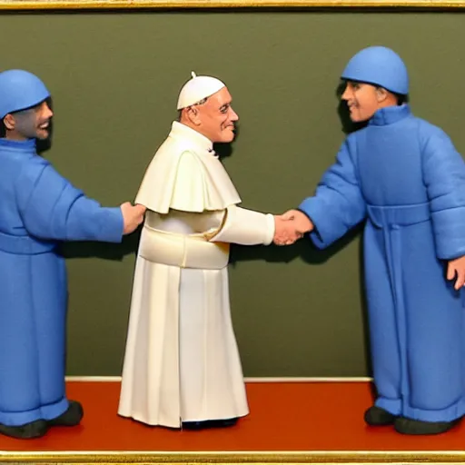 Image similar to the pope and a member of the crips street gang happily shaking hands with each other in a chicago neighborhood, 8 k, very detailed, very intricate,