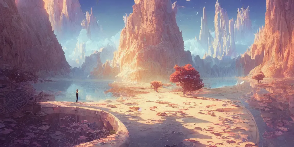 Prompt: a gleaming crystal archipelago, dry, salty, stephen bliss, unreal engine, illustration, fantasy art by greg rutkowski, loish, rhads, ferdinand knab, makoto shinkai and lois van baarle, ilya kuvshinov, rossdraws, tom bagshaw, global illumination, radiant light, detailed and intricate environment