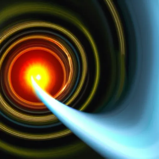 Prompt: rotating black hole distorting the fabric of space - time, seen through a doorway