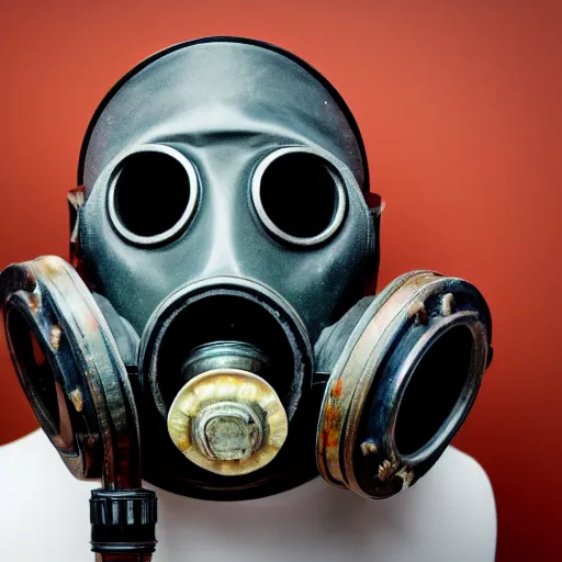 Prompt: a studio photo of a gas mask made of glass