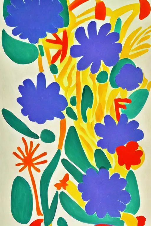 Image similar to matisse style bloom flowers, modern, eclectic, illustration,