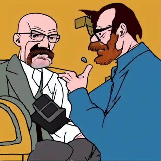 Image similar to Walter White being interviewed by Space Ghost on Space Ghost Coast to Coast