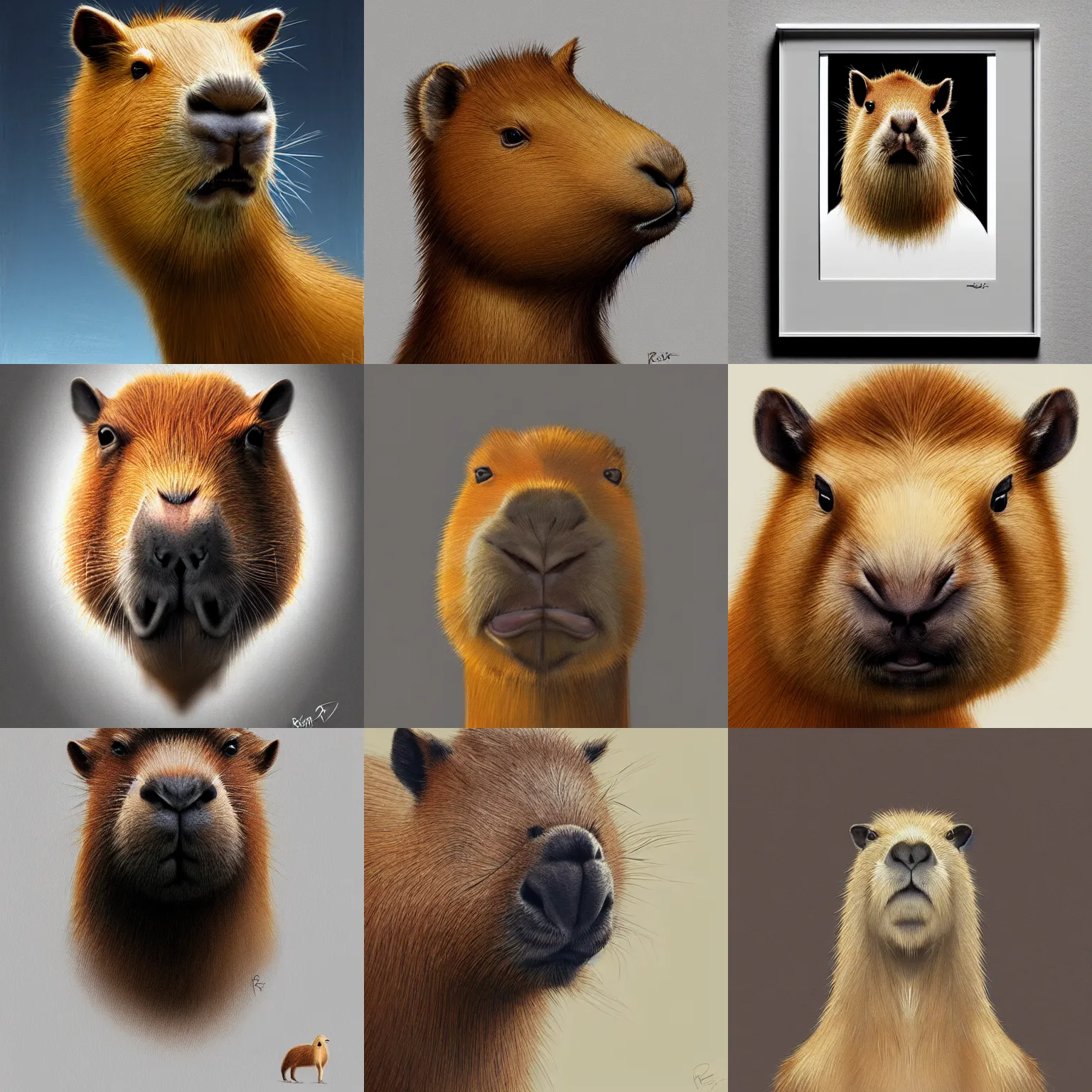 Prompt: animal portrait of a capybara, whole body of the animal, on a white background, high detail, style by zac retz