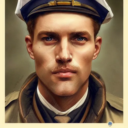 Image similar to Beautiful portrait of a Caucasian male police officer, wide angle, intricate, wild, highly detailed, digital painting, artstation, concept art, smooth, sharp focus, illustration, art by artgerm and greg rutkowski and alphonse mucha - W 768