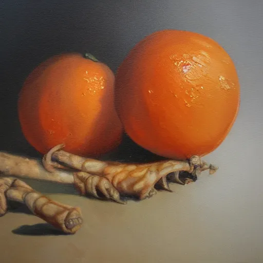 Image similar to a painting of a rotting orange trending on art station high quality