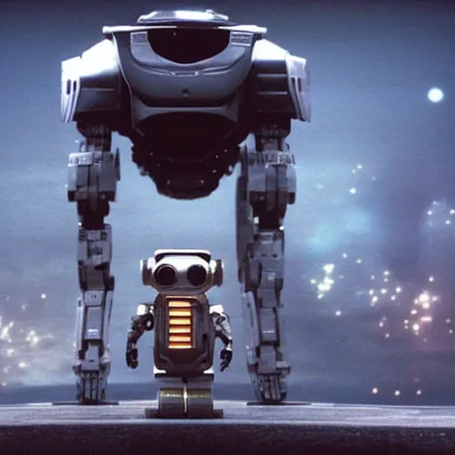 Image similar to a 3 d rendered movie still a giant robot ( ( kitten ) ) 1 million into the future. the robot is sentient, wears a spacesuit, and explores cosmos in a super awesome space ship. science fiction blockbuster movie robots don't reboot or my stepmom is a robot, imax 7 0 mm. bladerunner, silent running, wall - e