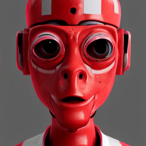 Prompt: character design portrait, of a robotic fry cook who is red and grey and rusty, artstation, concept art, 3 d render,