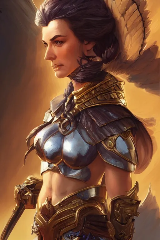 Image similar to amazon valkyrie athena, d & d, fantasy, portrait, highly detailed, headshot, digital painting, trending on artstation, concept art, sharp focus, illustration, art by artgerm and greg rutkowski and magali villeneuve