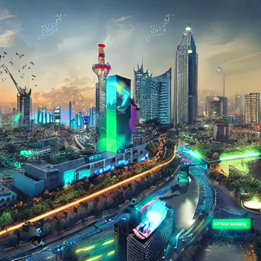 Image similar to lahore city, future, cyber theme, 2 0 8 0