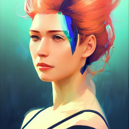 Prompt: half - machine woman with cute - fine - face, pretty face, multicolored hair, realistic shaded perfect face, extremely fine details, by realistic shaded lighting poster by ilya kuvshinov katsuhiro otomo, magali villeneuve, artgerm, jeremy lipkin and michael garmash and rob rey