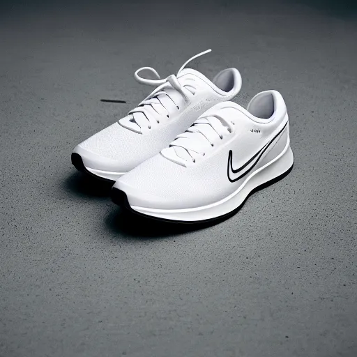 Image similar to a studio photoshoot of A Nike running sneaker designed by Dieter Rams, mesh fabrics, realistic, color film photography by Tlyer Mitchell, 35 mm, graflex