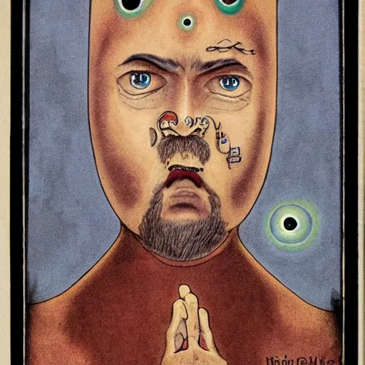 Image similar to a person with 3 eyes, a man with a eyeball in the middle of his forehead, 3rd eye