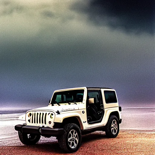 Prompt: digital art of a 1997 hardtop white Jeep Wrangler drowning in quicksand, beautiful iridescent fog swallows the dirty swamp, gritty, Venom liquid grabs at the Jeep, cinematic, extraordinary colorful landscape, photorealistic, soft vintage glow