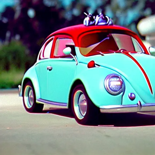 Prompt: promotion movie still of the car in'herbie'film ( 1 9 6 8 ) pretending to be a real lady bug. cinematic, 4 k, imax, 7 0 mm