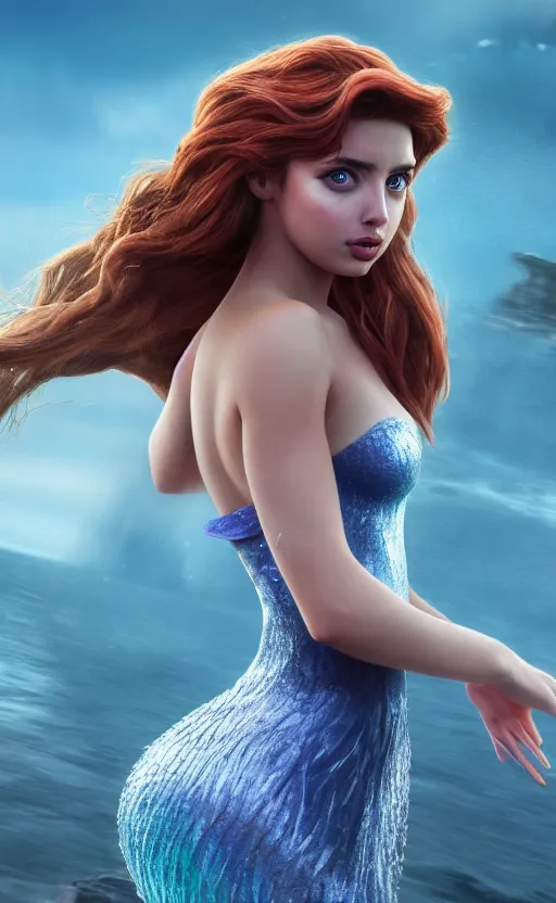 Image similar to ana de armas as ariel from little mermaid disney film, photo realistic, hyperdetailed, 8 k realistic, frostbite 3 engine, cryengine, dof, trending on artstation, digital art