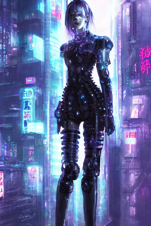 Image similar to portrait futuristic stunning cyberpunk young knights of Zodiac girl, in futuristic heavily raindrop tokyo rooftop cyberpunk night, ssci-fi, fantasy, intricate, very very beautiful, elegant, neon light, highly detailed, digital painting, concept art, human anatomy, soft light, hdri, smooth, sharp focus, illustration, art by tian zi and craig mullins and WLOP and alphonse mucha