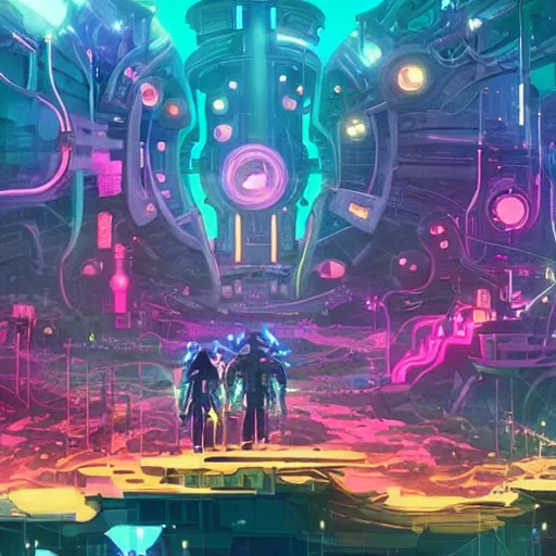 Image similar to an underwater city comprised of light built in the side of a giant robot trying to save the planet, set in the distant future, plants, light prisms, rainbow diffraction, steampunk, cyberpunk, warm lights, anime, vhs distortion, art style mimics starlight brigade by game grumps